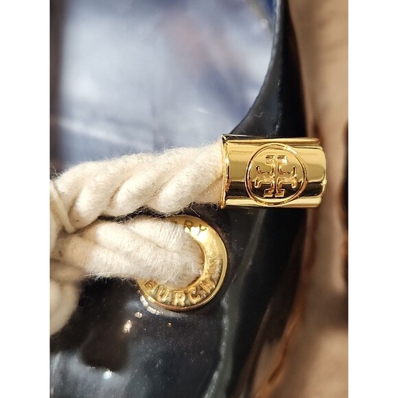 Tory Burch Navy Blue Patent Rope Bow Wedge Slingback Peep Toe Sandals Womens 10‎ - Picture 7 of 11